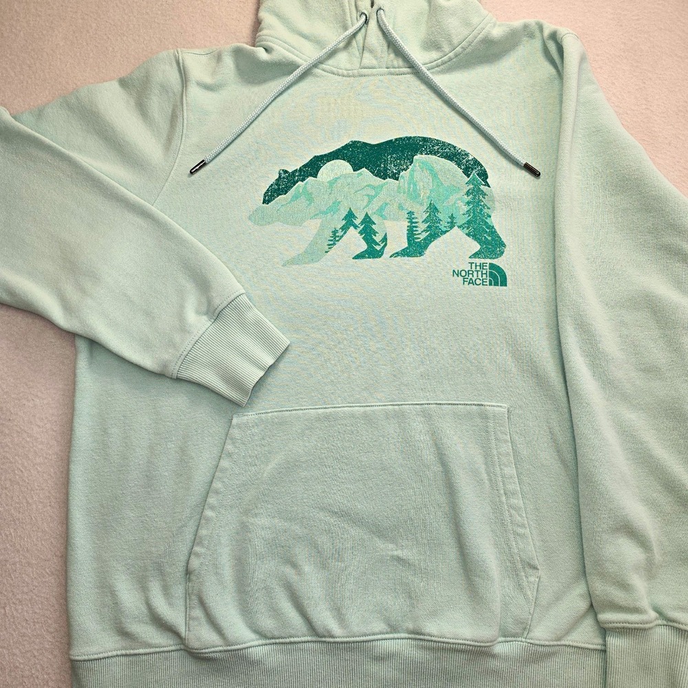 The North Face Bearscape Hoodie Mint Green Fleece Pullover Graphic Womens L Gorp